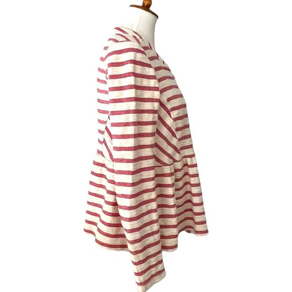 Free People Women's White Red Stripe Long Sleeve Full Zip Peplum Jacket SMALL - Picture 7 of 12